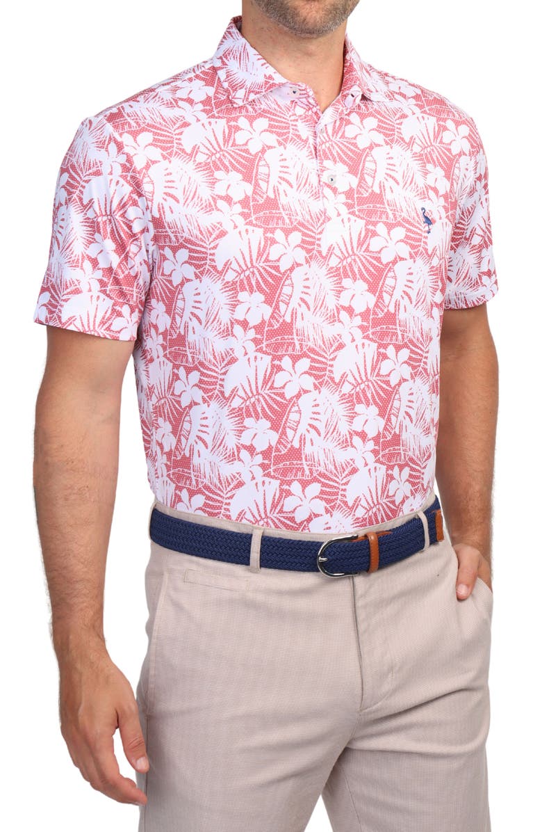 TailorByrd Tropical Hibiscus Print Performance Polo, Alternate, color, Nantucket Red