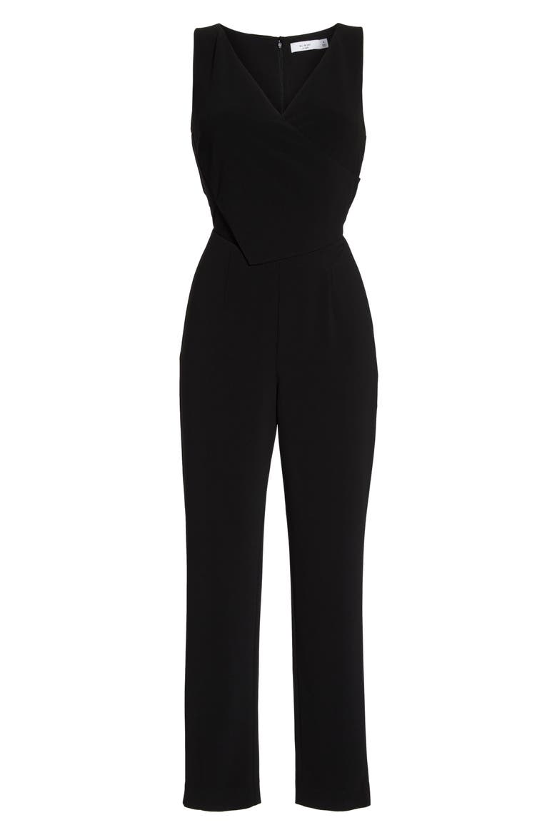 Asymmetrical Pleat Jumpsuit (Nordstrom Exclusive), Alternate, color, BLACK