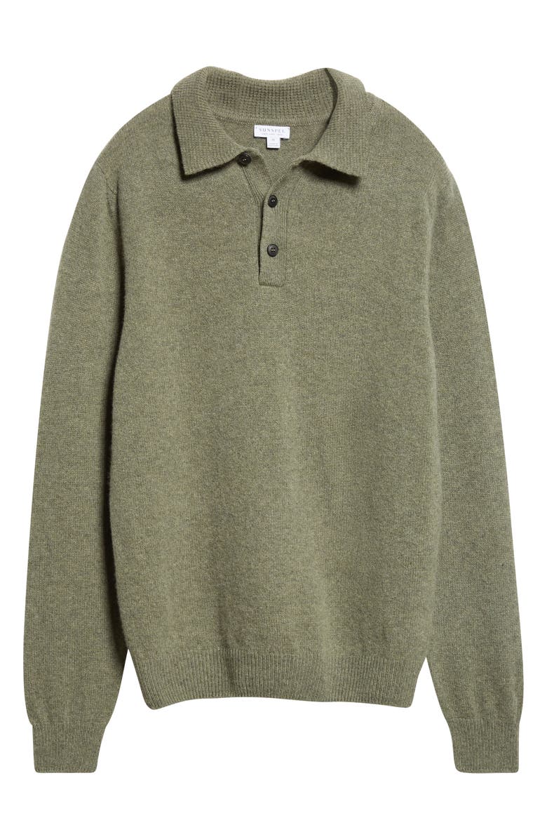 Sunspel Lambswool Polo Sweater, Alternate, color, Sea Moss