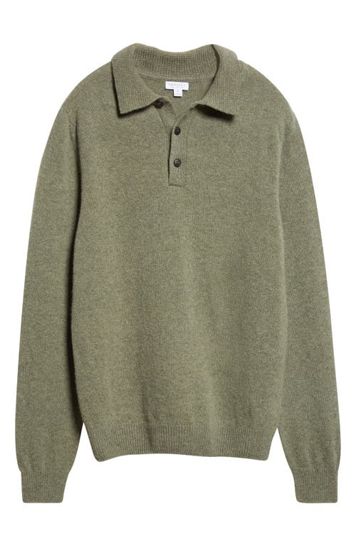 Sunspel Lambswool Polo Sweater In Green