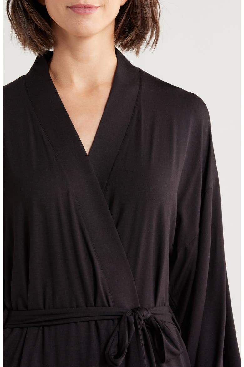 Moonlight Eco Lace Trim Robe, Alternate, color, BLACK