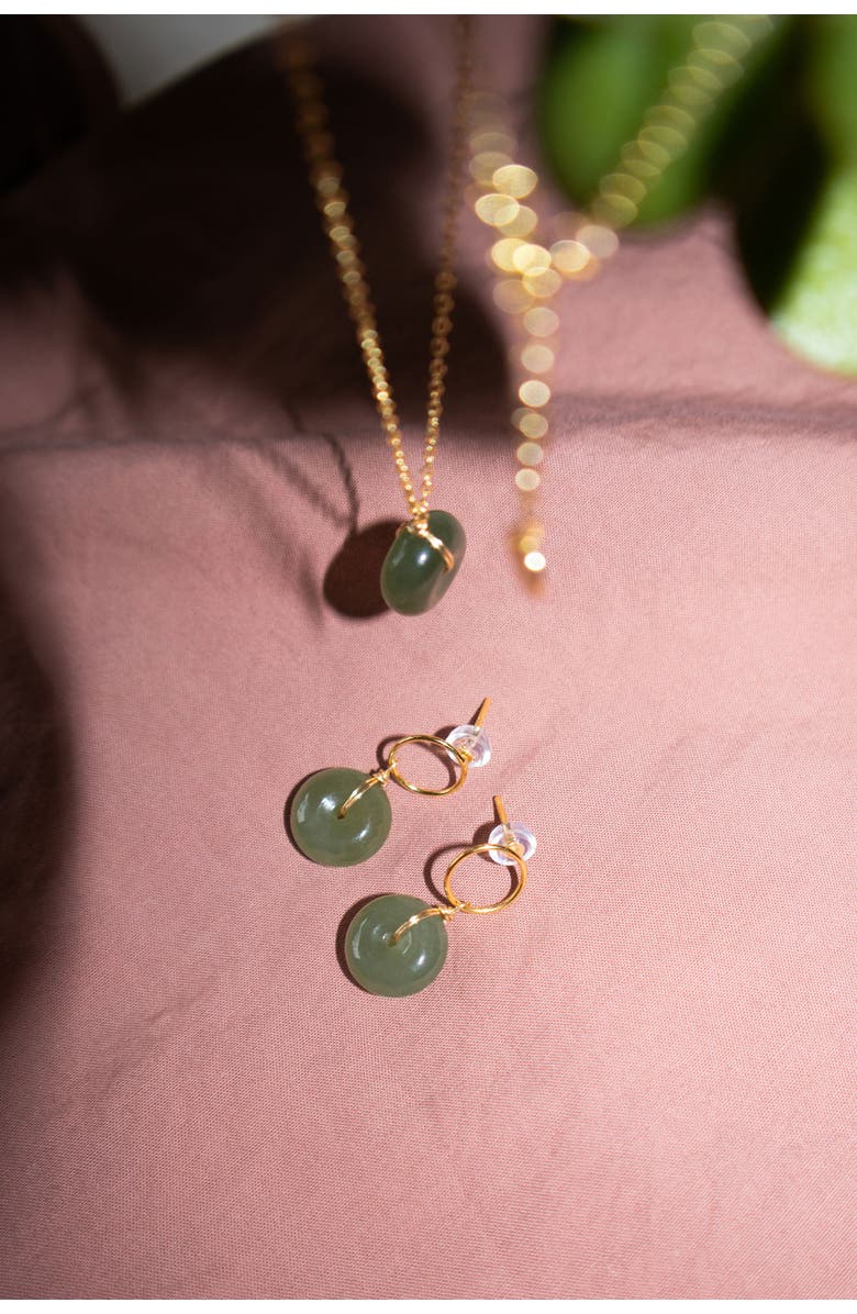 seree Coin Green jade hollow earrings, Alternate, color, Light Green