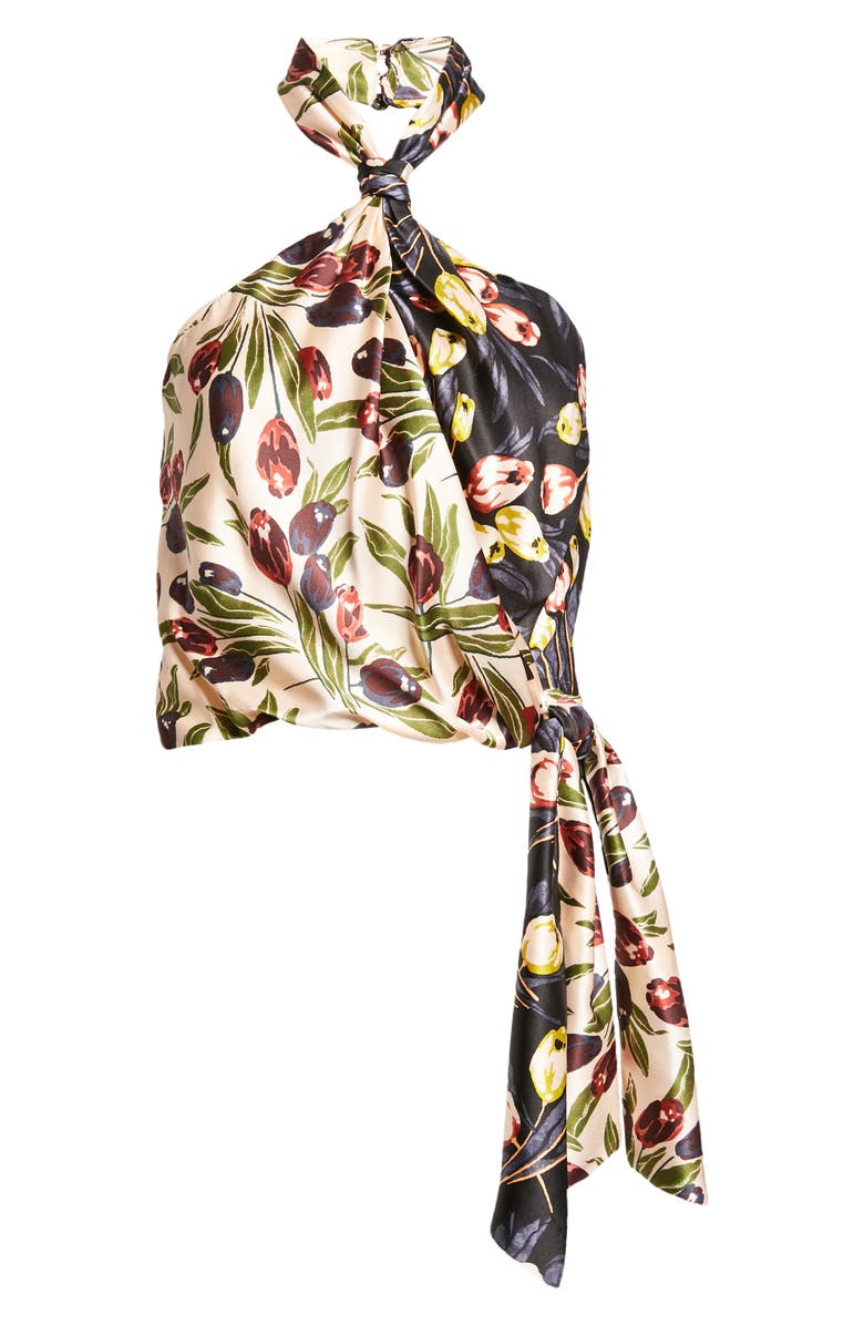 Cinq à Sept Clarke Blocked Floral Silk Halter Top, Alternate, color,