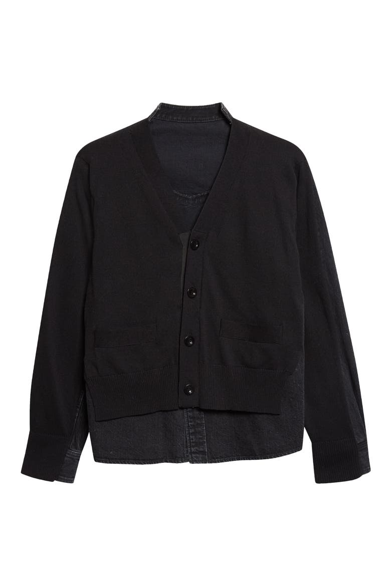 Cardigan Front Denim Shirt, Alternate, color, BLACK