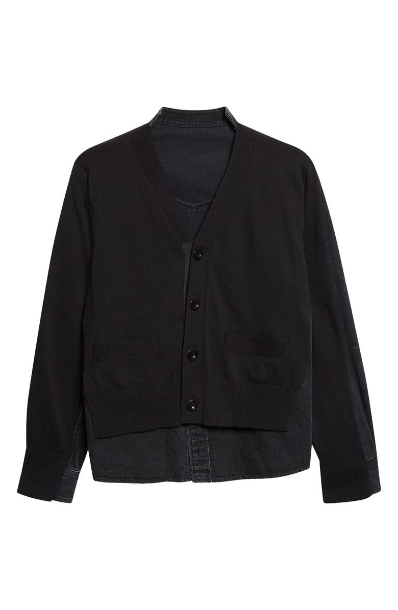 Sacai Cardigan Front Denim Shirt, Main, color, Black