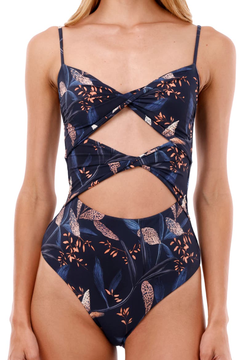 Wild Foliage Wavelet Cutout One-Piece Swimsuit, Alternate, color, WILD FOLLIAGE