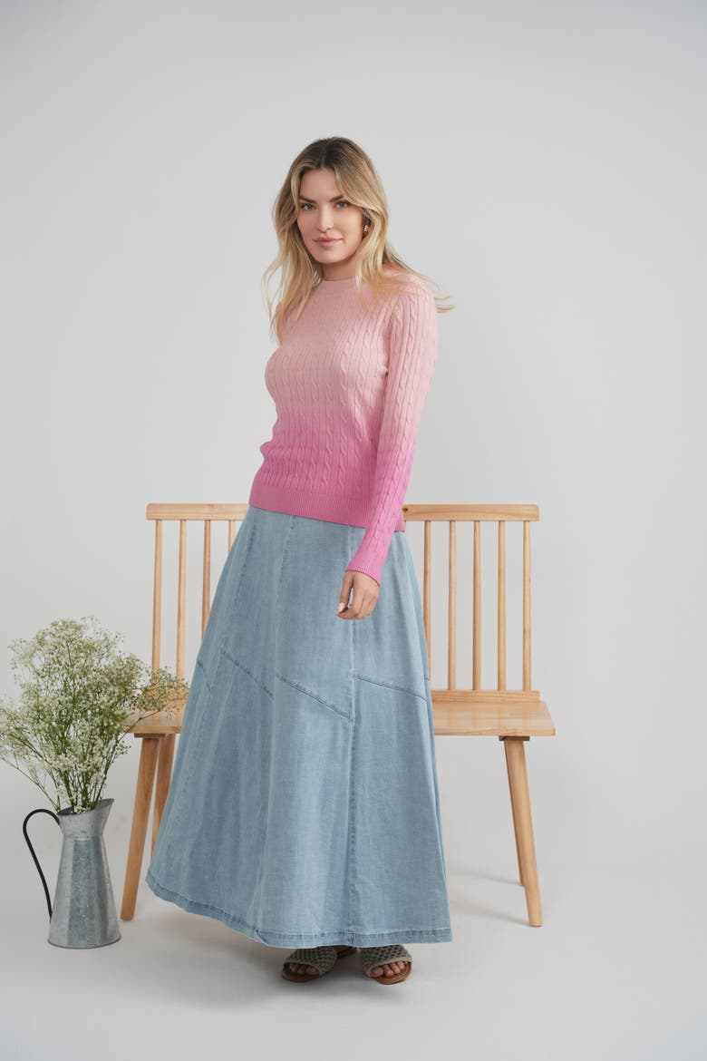 Ombre Cable Knit Long-Sleeve Top, Alternate, color, Pale Grey