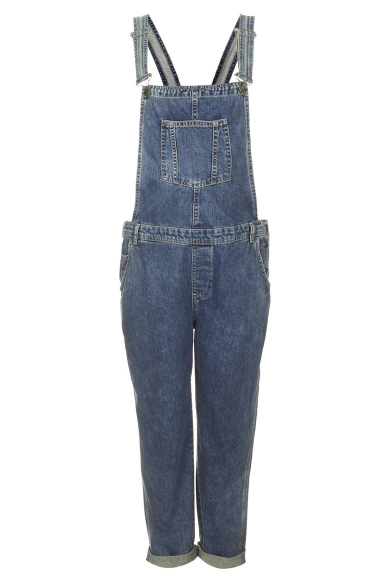 Moto Maternity Overalls, Alternate, color, MID DENIM