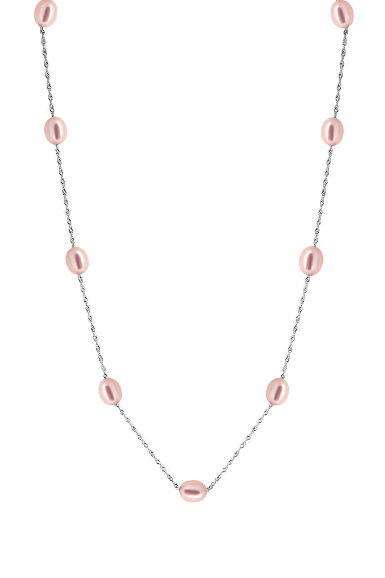 Sterling Silver 7mm Pink Freshwater Pearl Station Necklace, Main, color, SILVER