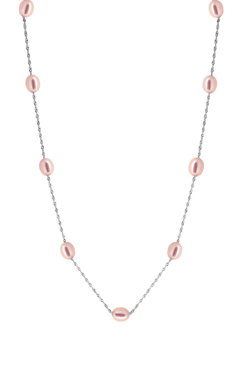 EFFY Sterling Silver 7mm Pink Freshwater Pearl Station Necklace, Main, color, Pink/ Silver