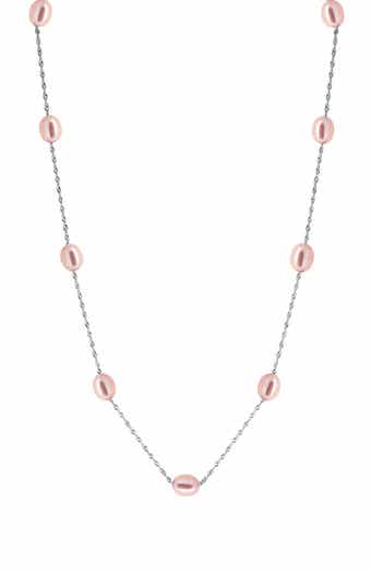 Sterling Silver 7mm Pink Freshwater Pearl Station Necklace