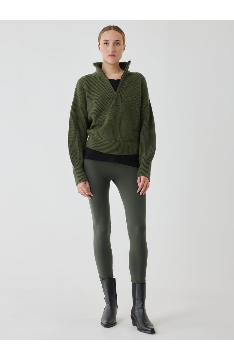 Majestic Filatures Merino Rib Half Zip Mock Neck, Alternate, color, Kaki