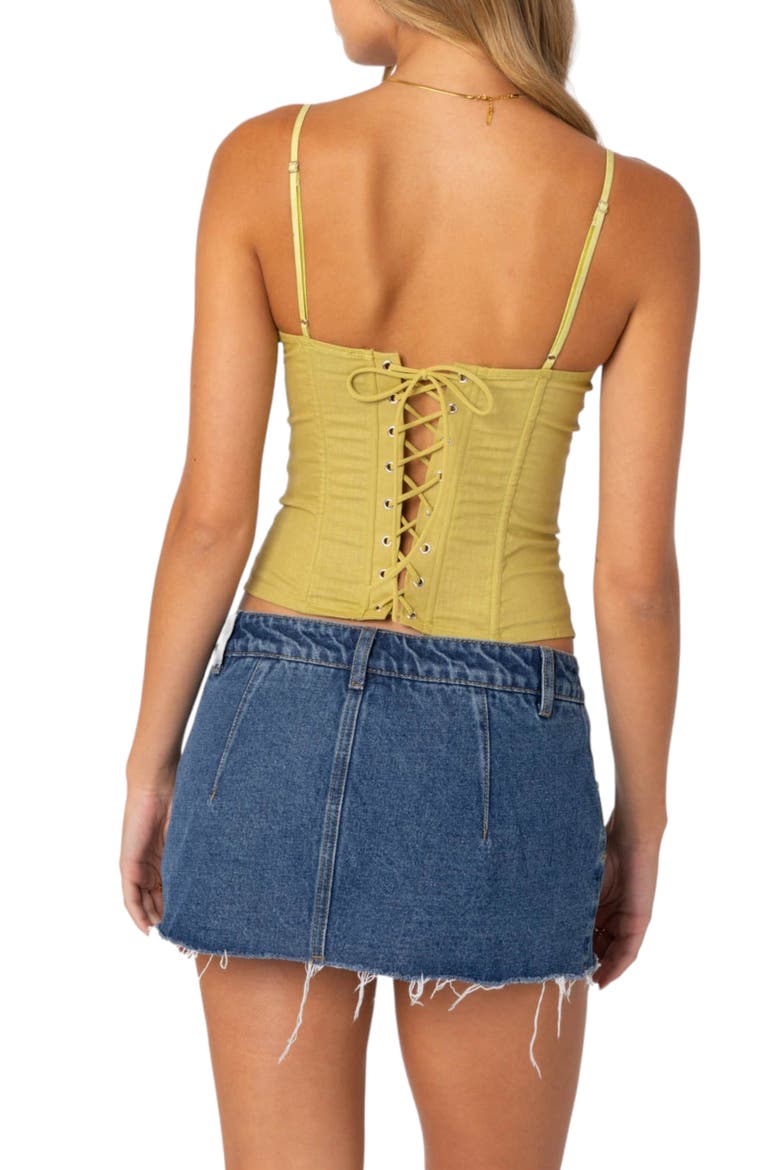 Avena Lace Panel Linen & Cotton Corset Top, Alternate, color, GREEN