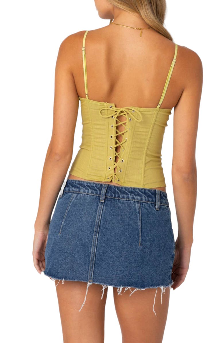 EDIKTED Avena Lace Panel Linen & Cotton Corset Top, Alternate, color, Green