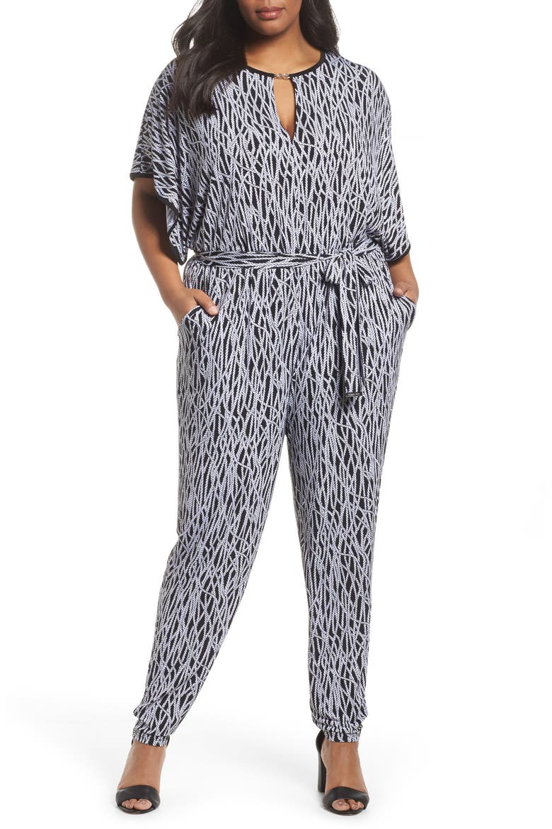 Chained Keyhole Neck Jumpsuit, Main, color, BLACK/ WHITE
