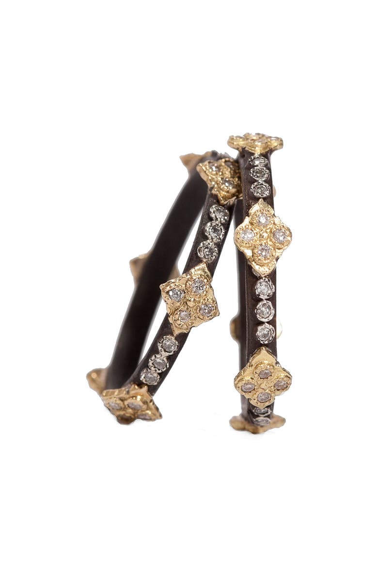 Old World Crivelli Diamond Stack Ring, Alternate, color, BLACKENED SILVER/ YELLOW GOLD