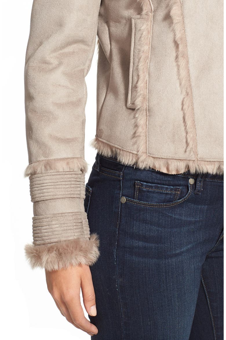 Asymmetrical Zip Front Faux Shearling Jacket, Alternate, color, FRENCH  GREY