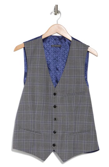 Shop Ted Baker London Troy Slim Fit Plaid Wool Vest In Mid Grey