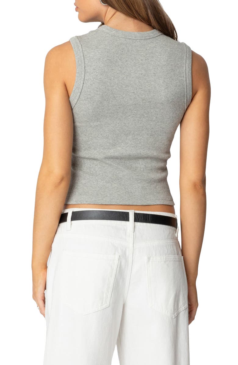 EDIKTED Basel Front Button Rib Crop Top, Alternate, color, Gray-Melange