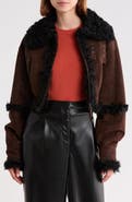 Longchamp Cropped Suede Jacket with Faux-Shearling Trim