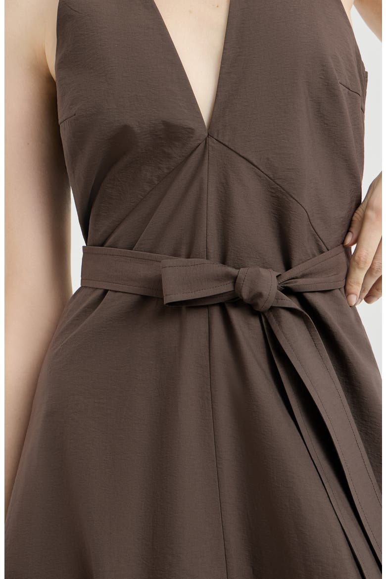 Techno cotton poplin belted dress, Alternate, color, Chocolate