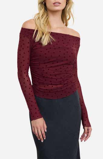 Polka Dot Mesh Off the Shoulder Top