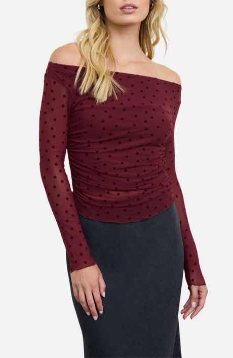 Polka Dot Mesh Off the Shoulder Top
