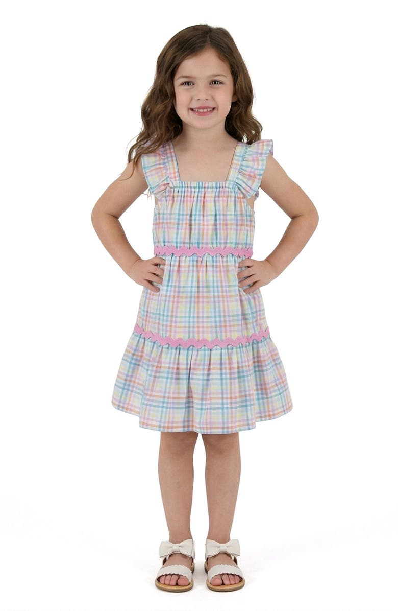 Andy & Evan Kids' Plaid Tiered Dress, Alternate, color, Wha -White Plaid