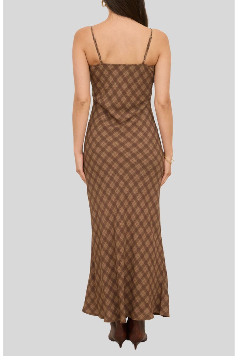 Bias Cut Plaid Midi Dress, Alternate, color, BROWN MULTI