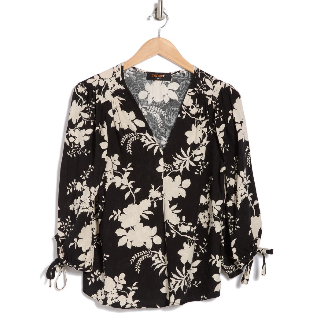 Renee C Jacquard Floral Top In Black