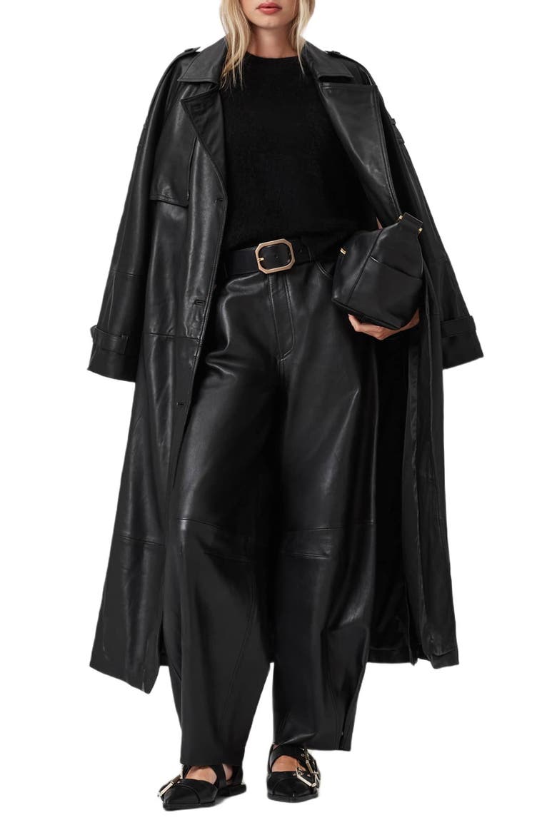 Reed Leather Trench, Alternate, color, BLACK