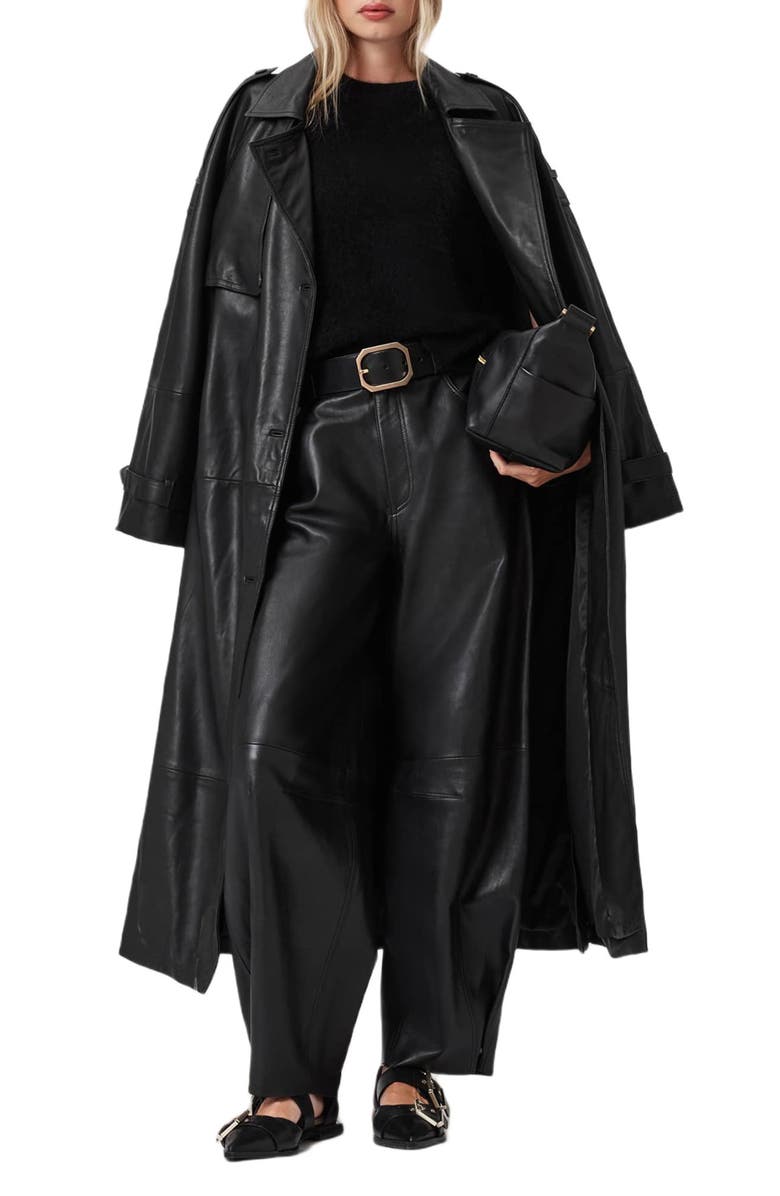 AllSaints Reed Leather Trench, Alternate, color, Black