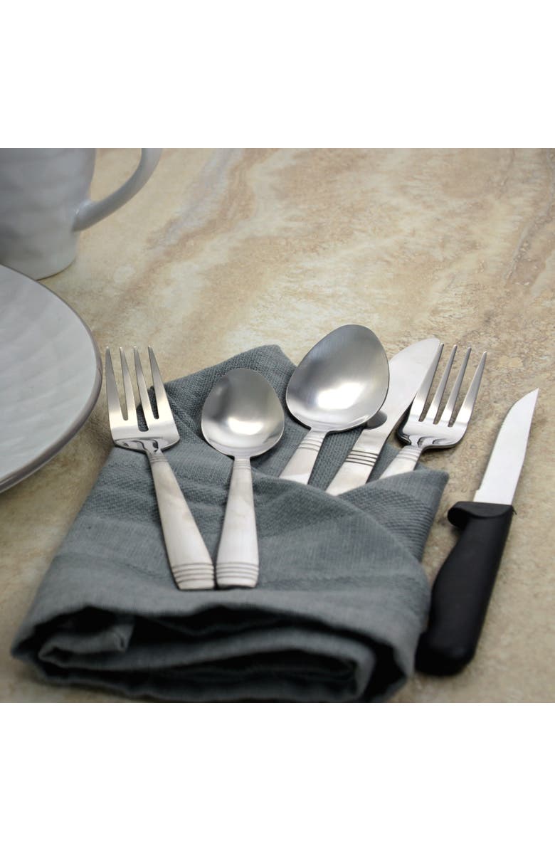 Gibson Palmore Plus 24 Piece Stainless Steel Flatware Set with 4 Steak Knives, Alternate, color, Metallic Silver