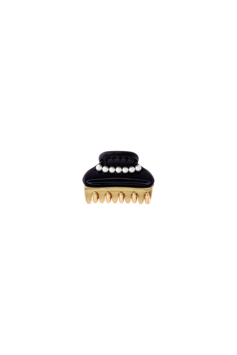 Mini Pearl Accented Two Tone Claw Clip, Main, color, Black