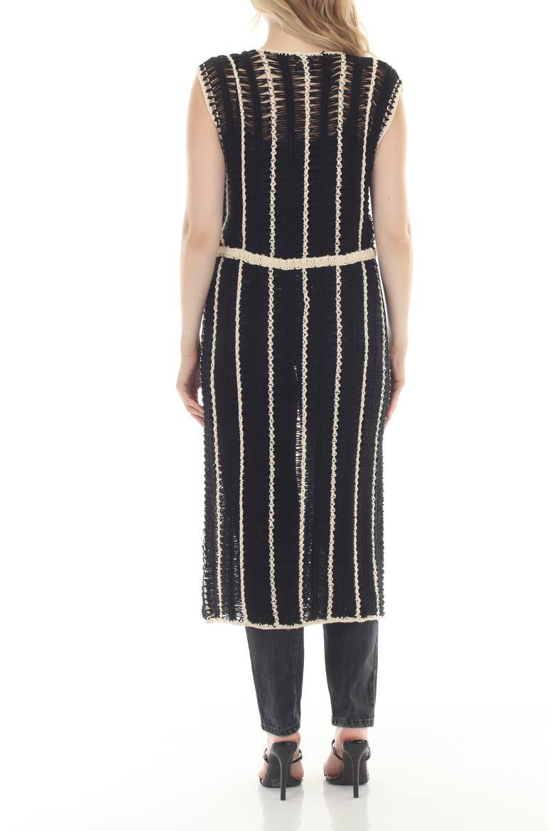 Stripe Crochet Sleeveless Duster, Alternate, color, BLACK