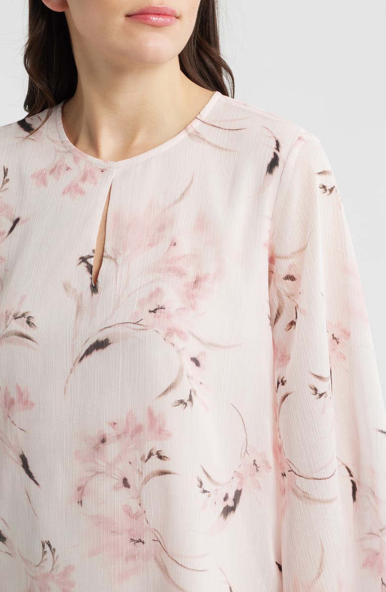 Anne Klein Texture Keyhole Top, Alternate, color, Soft Blossom Multi