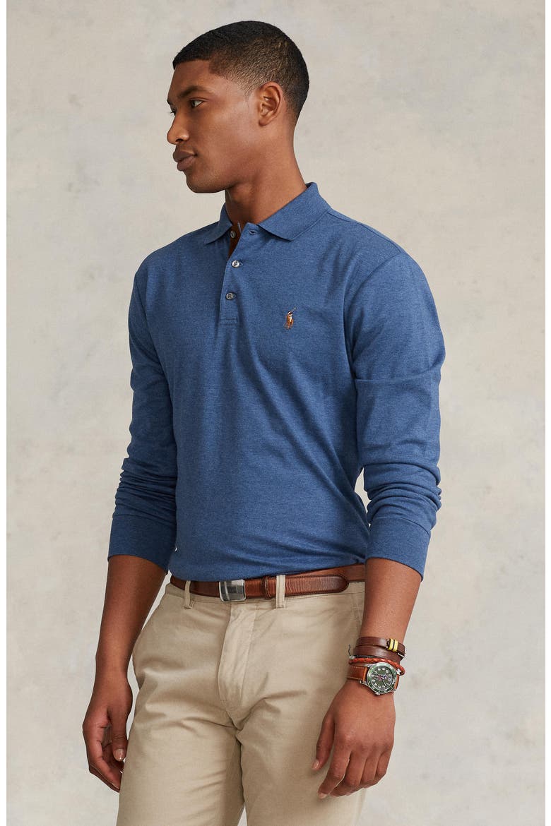 Long Sleeve Pima Cotton Polo, Alternate, color, BLUE HTR