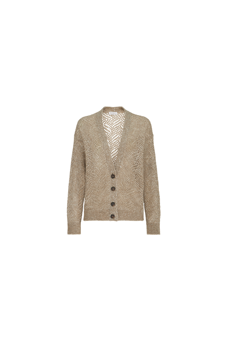 Dazzling abstract leaf cardigan in mohair and wool, Alternate, color, Light Brown