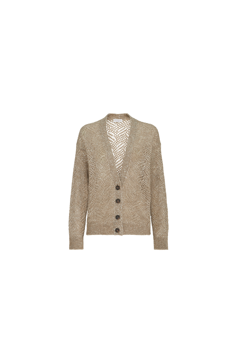 Brunello Cucinelli Dazzling abstract leaf cardigan in mohair and wool, Alternate, color, Light Brown