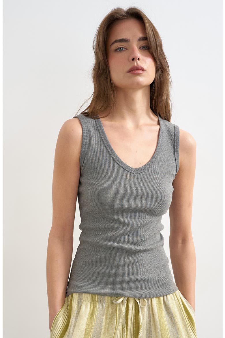 V-Neck Stretch Cotton Rib Tank, Main, color, GREY