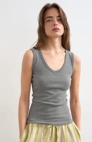Topshop V-Neck Stretch Cotton Rib Tank