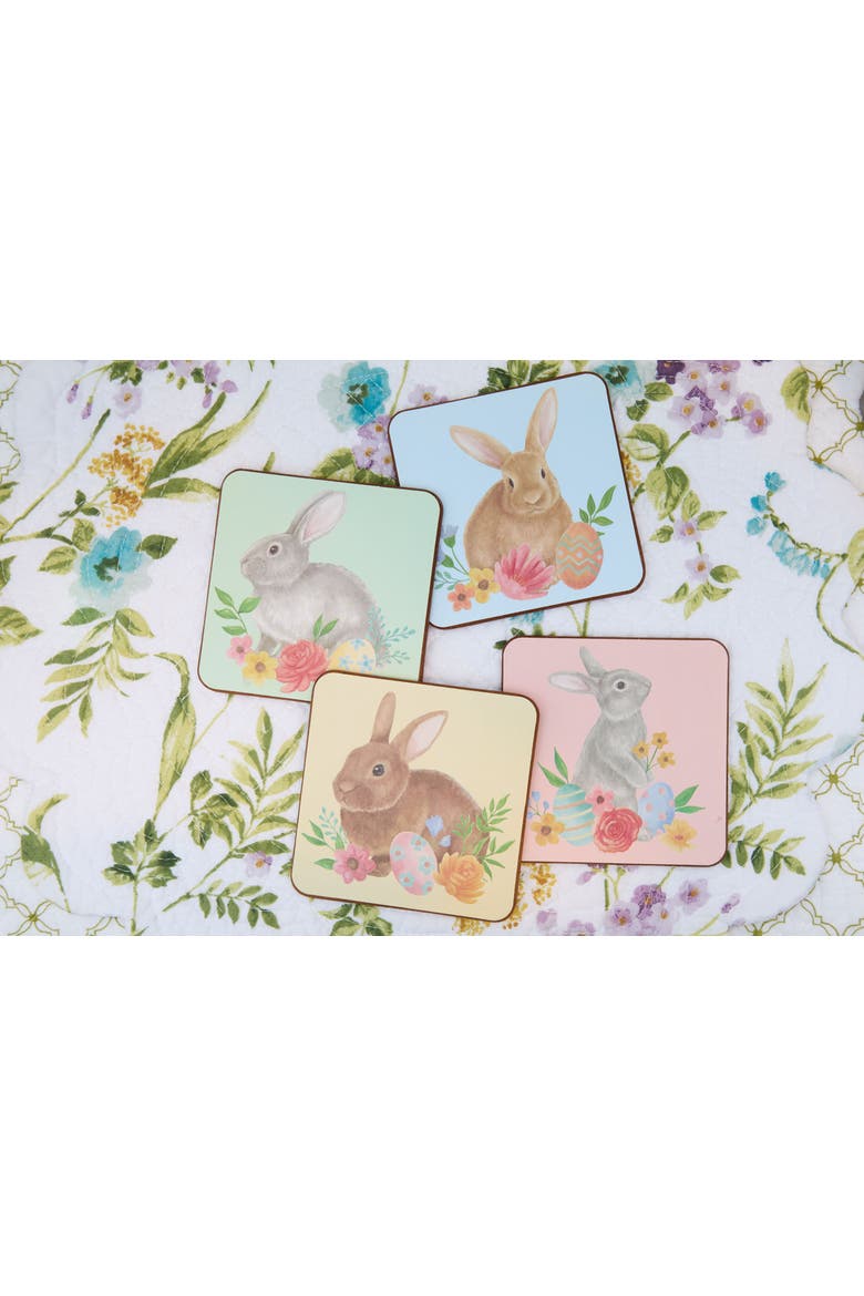 Easter Rabbits & Flowers Set of 4 Drink Sitter Coasters 4", Alternate, color, Brown
