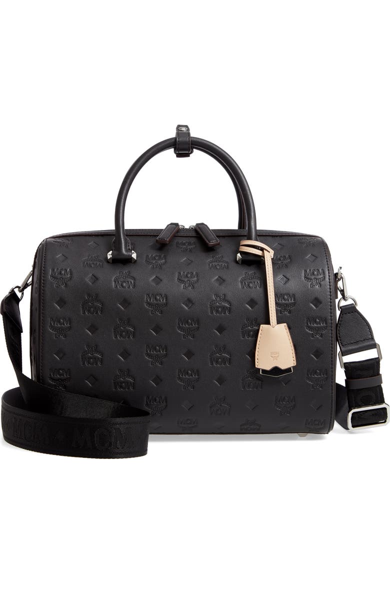 MCM Essential Boston Monogram Leather Satchel, Main, color,