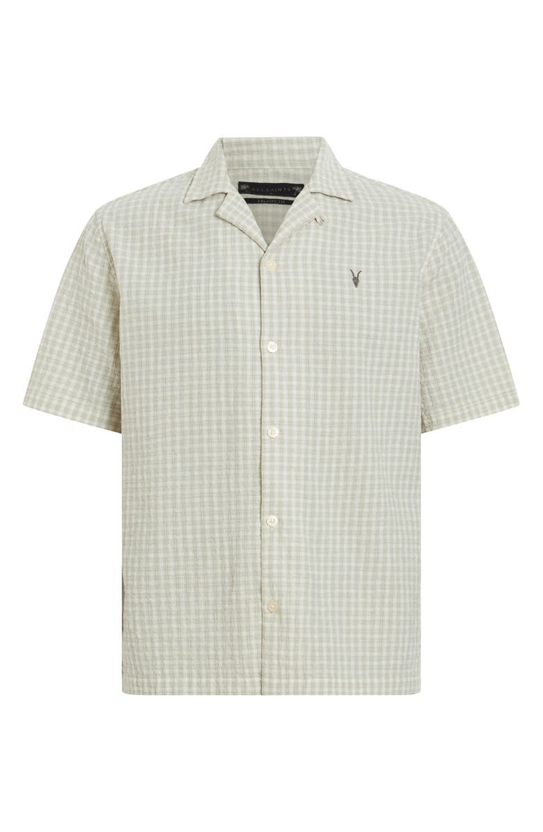 AllSaints Selenite Seersucker Camp Shirt, Alternate, color, Milky Grey
