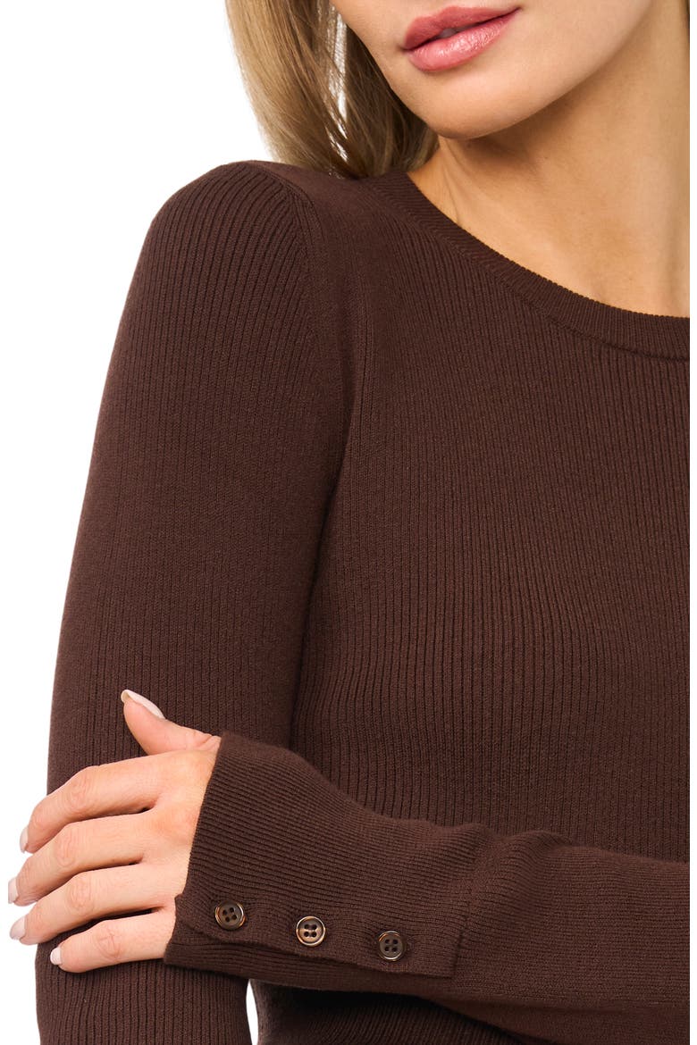 Button Cuff Rib Crewneck Sweater, Alternate, color, CHICORY COFFEE
