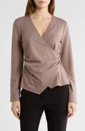 BY DESIGN Cappuccino Long Sleeve Faux Wrap Top
