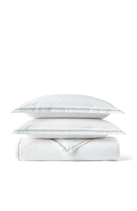 Wave Embroidered Edge Cotton Percale Duvet Cover Sets
