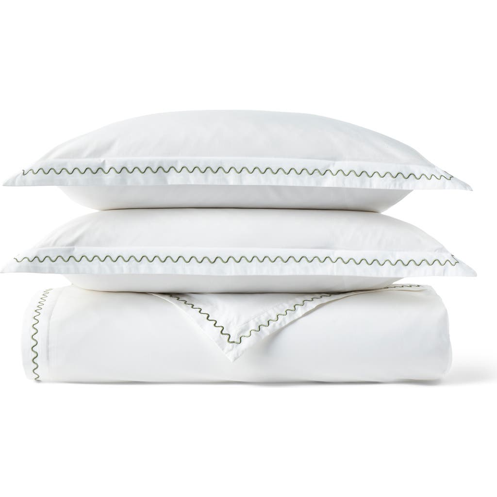 Christy Wave Embroidered Edge Cotton Percale Duvet Cover Sets In Green