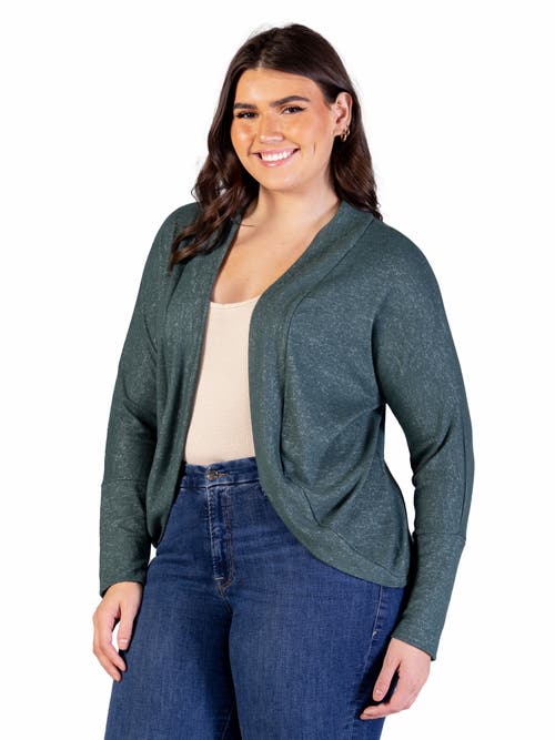 24seven Comfort Apparel Curved Hem Open Front Long Bolero Shrug In Green