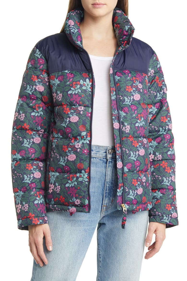 Elberry Floral Puffer Coat, Main, color, ART CRAFT FLORAL